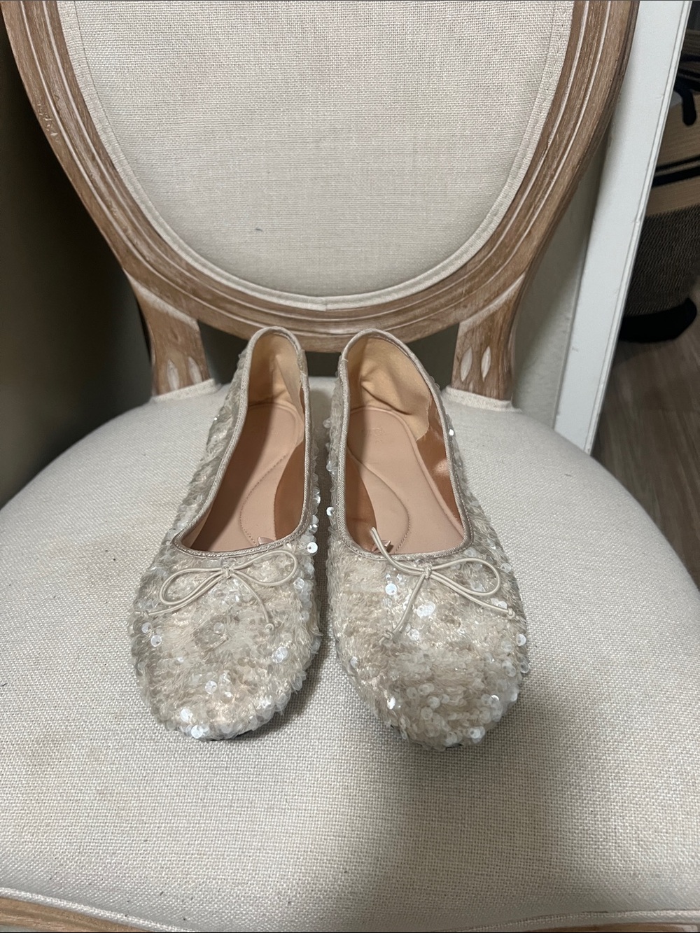 Zara Cream Sequin Ballet Flats